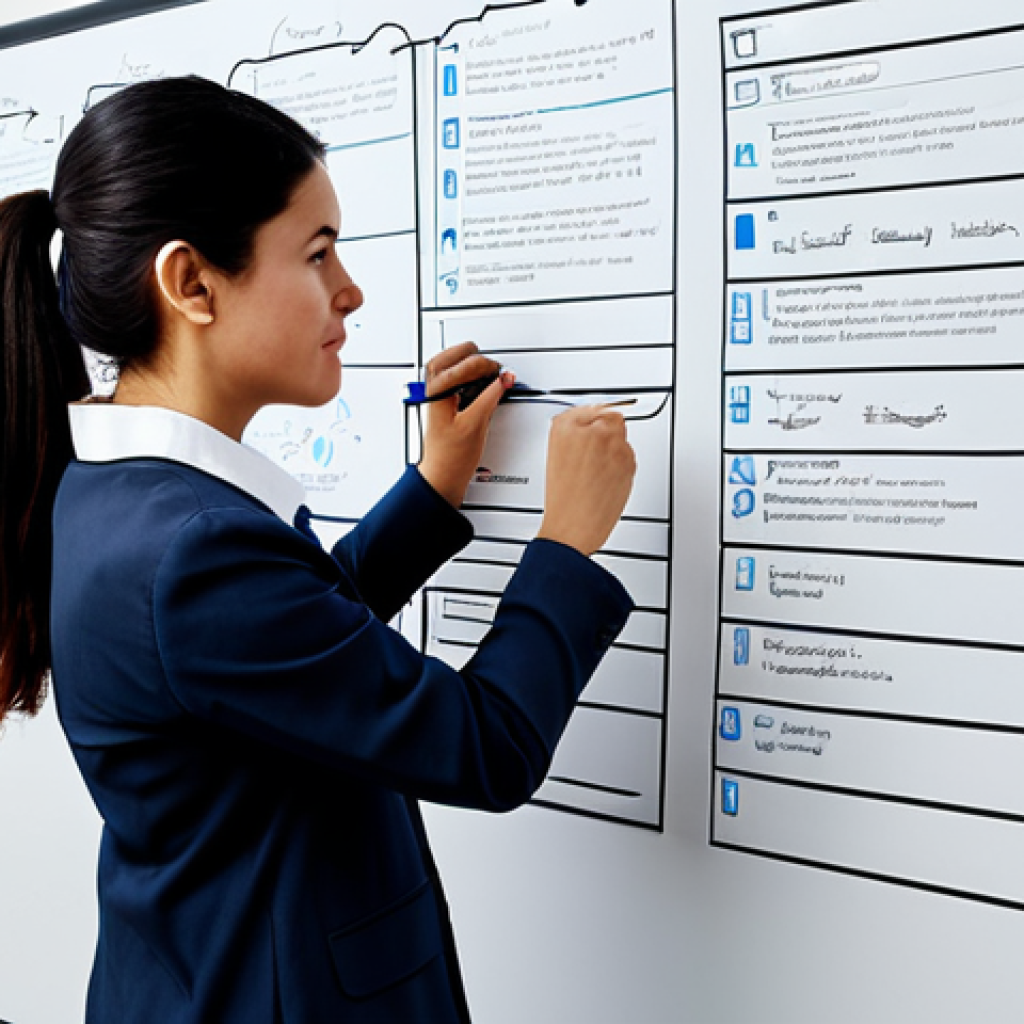 웹디자인 프로세스 심화 이해 - Information Architecture Blueprint**
"A web designer in a modern, brightly lit office, meticulously...