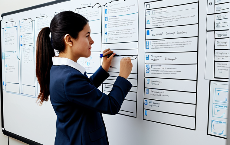 웹디자인 프로세스 심화 이해 - Information Architecture Blueprint**
"A web designer in a modern, brightly lit office, meticulously...